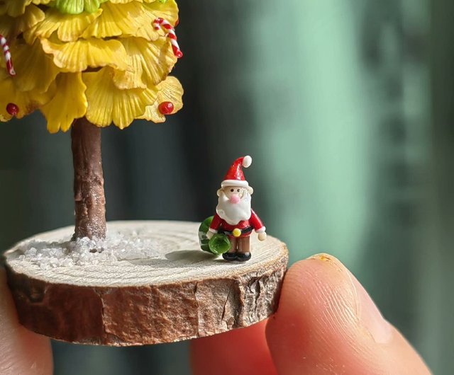 ミニチュア粘土イチョウの葉クリスマスツリー、ミニ雪だるま