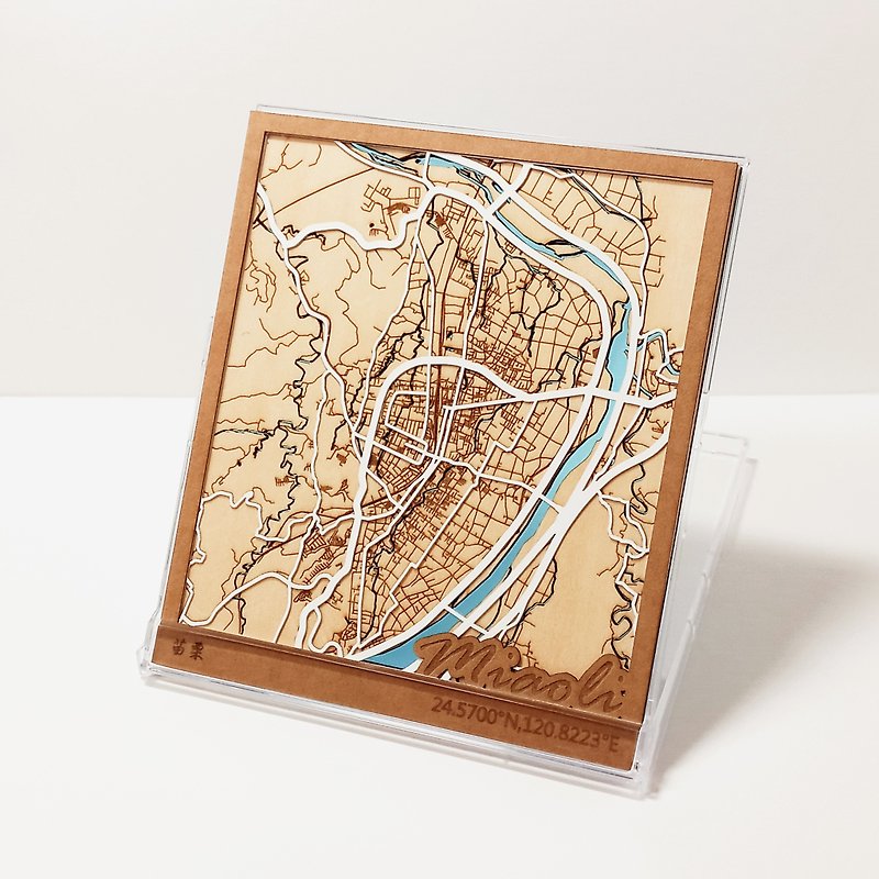 宜坊市地図-苗栗県 | 台湾都市地図 | カスタマイズされた地図 - 置物 - 木製 多色