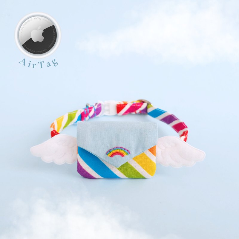 Rainbow AirTag Breakaway Cat Collar, safety collar with a pouch for AirTag - 項圈/牽繩 - 棉．麻 多色