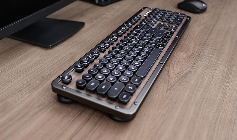 AZIO RETRO CLASSIC ELWOOD Walnut Typewriter Keyboard (BT Wireless Bluetooth Version) - Computer Accessories - Other Metals 