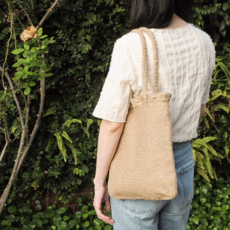 麻繩花口編織包/麻繩編織/肩背包/編織包/a4 - 手袋/手提包 - 棉．麻 咖啡色