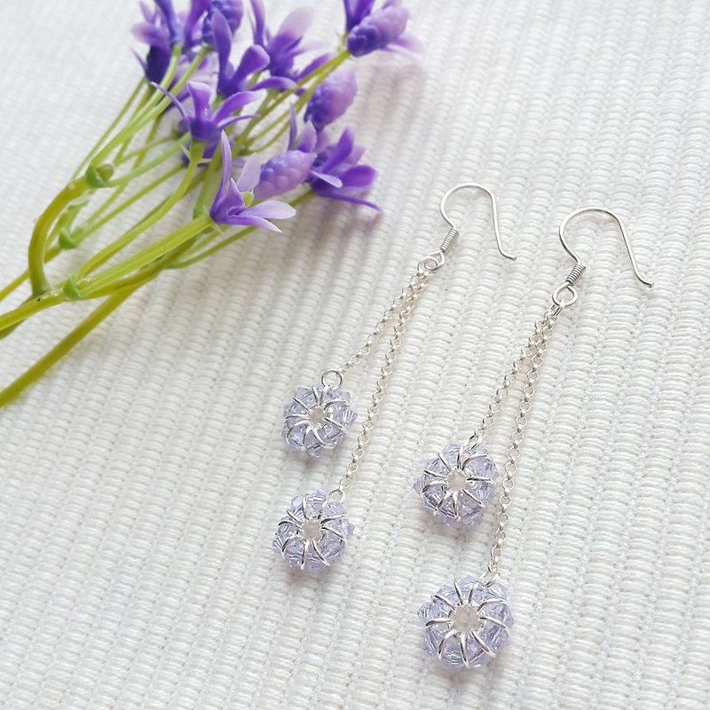 Double Hanging Crystal Earrings (Light Purple) - Earrings & Clip-ons - Other Materials Purple