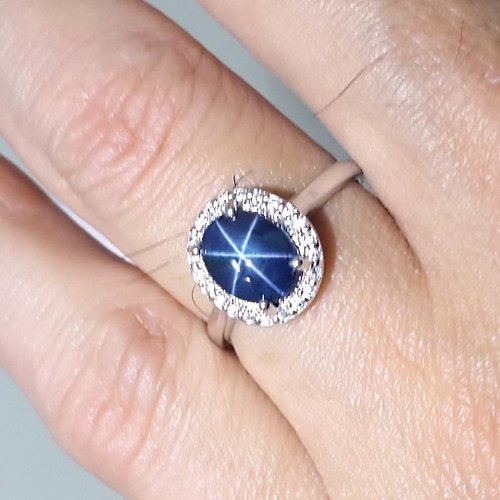 homejewgem 3.15 Natural star blue sapphier ring silver sterling 925 size 7.0 free resize