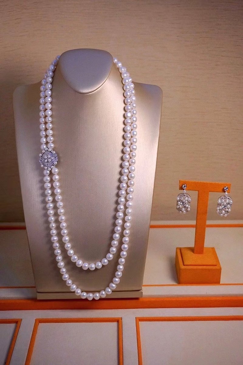 [Hong Kong and Macao Limited Edition] Advanced custom-made top-grade A5 Stone and natural pearl sterling silver necklace and earrings set - สร้อยคอ - เงินแท้ 