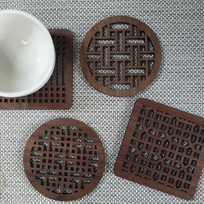 Korean traditional pattern coaster - gwigabsal( Walnut) - Coasters - Wood Brown