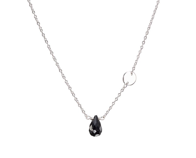 Black Tourmaline Silver Necklace, Black Stone Pendant, Crystal Jet Stone Jewelry - สร้อยคอทรง Collar - เงินแท้ สีดำ