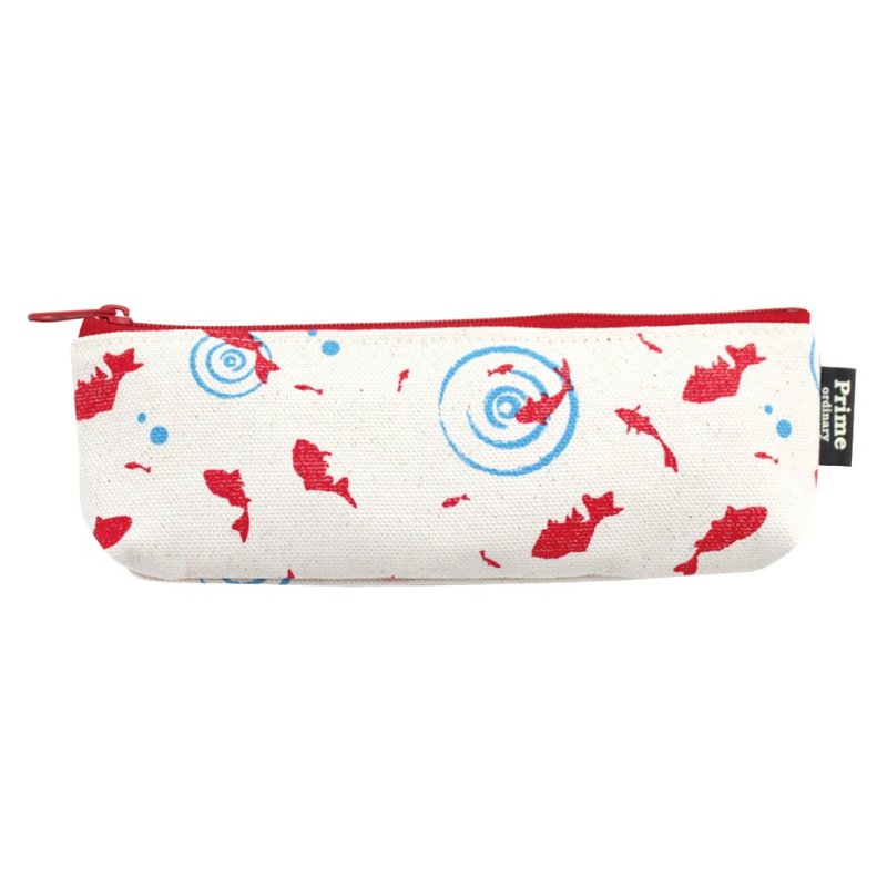 Goldfish Slim Pen Case Cotton Stationery Pencil Compact Made In Japan - กล่องดินสอ/ถุงดินสอ - ผ้าฝ้าย/ผ้าลินิน ขาว