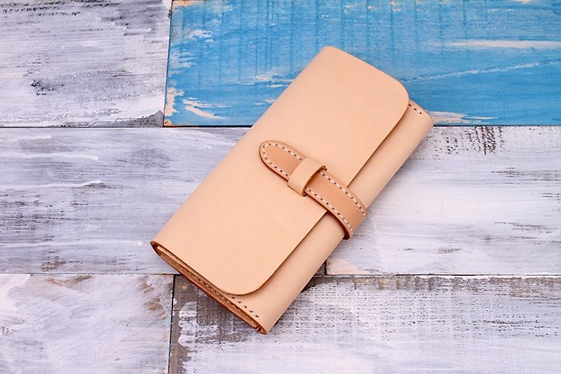 [Cutting line] Handmade vegetable tanned leather leather wallet buckle organ long wallet-Ariel - Clutch Bags - Genuine Leather Khaki