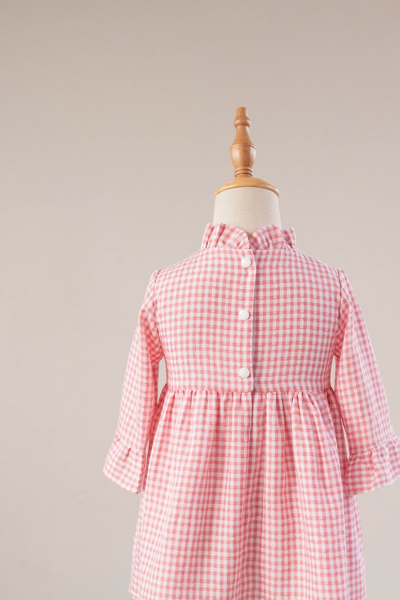簡衣櫥|秋冬洋裝|立領格子洋裝 - 女童洋裝/裙子 - 棉．麻 粉紅色