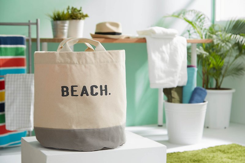 【Canadian Fluf Organic Cotton】 HiLife Universal Bag-(Beach) - กระเป๋าถือ - ผ้าฝ้าย/ผ้าลินิน ขาว