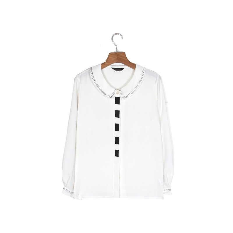 [Egg Plant Vintage] Herringbone Embroidered Pure Vintage Shirt - Women's Shirts - Polyester White