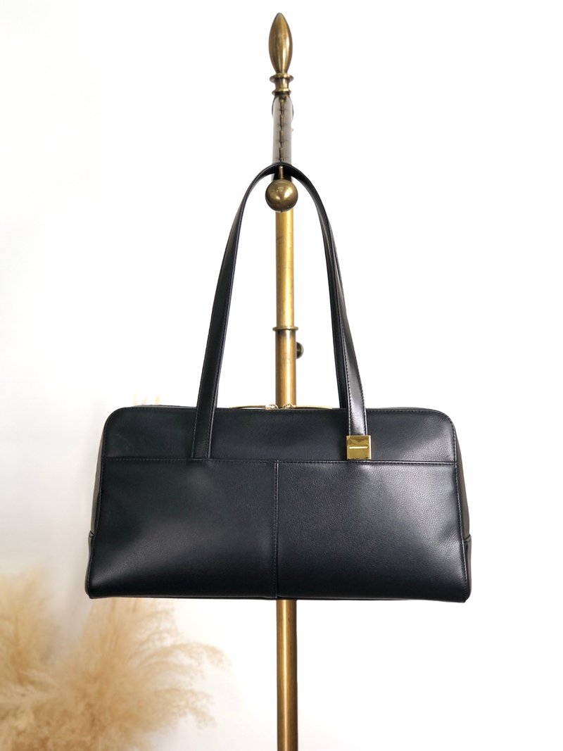【 日本直送　名牌中古包 】BURBERRY バーバリー トートバッグ ブラック ロゴ レザー vintage ヴィンテージ オールド y6x2fb - 手提包/手提袋 - 真皮 黑色