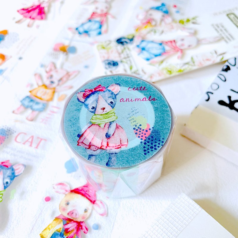 cute animals－4cm glossy PET tape (with release paper) - Washi Tape - Plastic 
