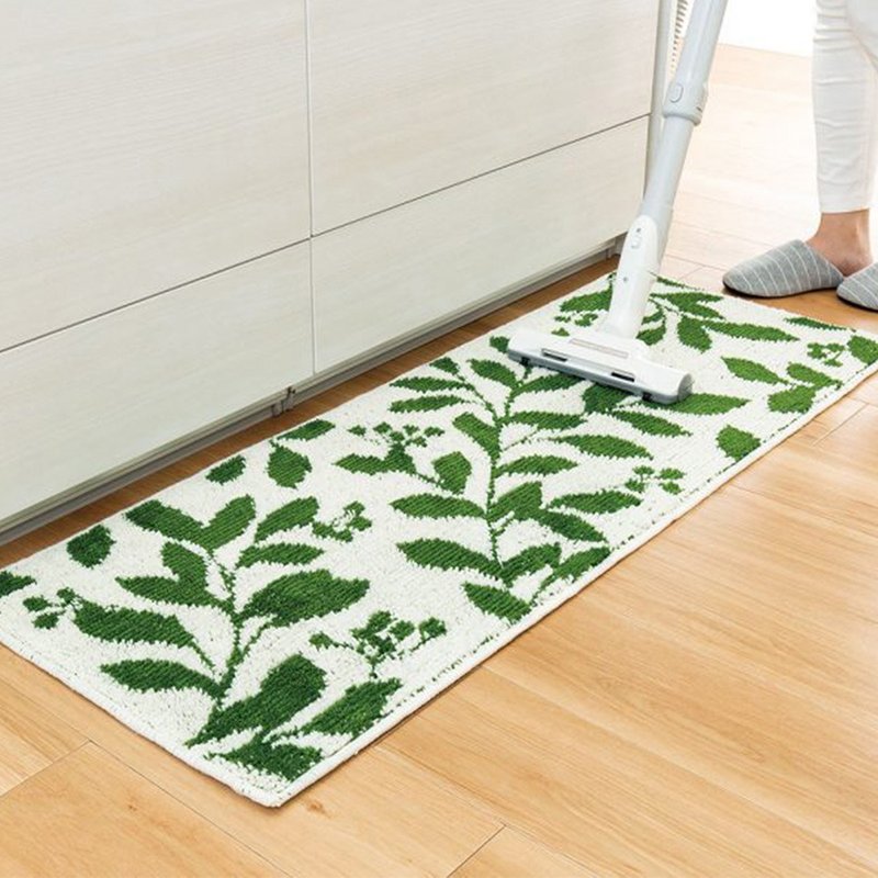 Japan OKA PLYS base green plant printing plush anti-slip kitchen mat-45x120cm-2 colors available - พรมปูพื้น - เส้นใยสังเคราะห์ หลากหลายสี