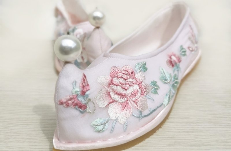 Qianxun Handmade Customized Pink Organza Bow Shoes Without Pearl Pom Poms - Other - Other Materials Pink