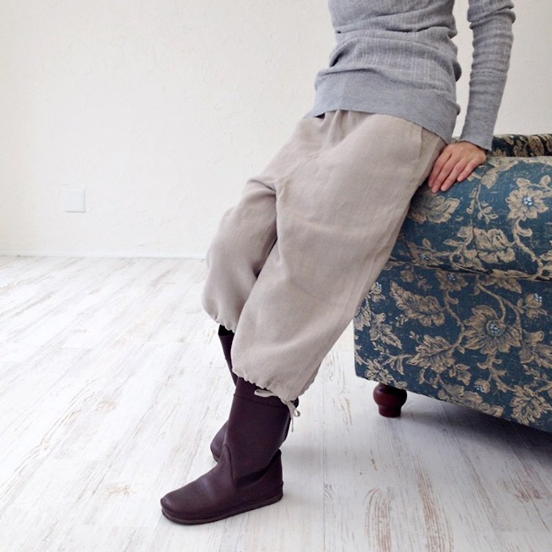 SALE Almoir undyed medium thickness linen hem squeezed pumpkin pants Saruer pants - กางเกงขายาว - ผ้าฝ้าย/ผ้าลินิน 