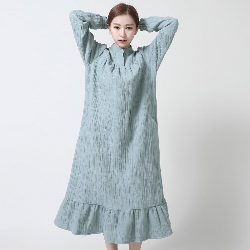 Eve Eve cotton and fishtail dress _6AF114_ green - ชุดเดรส - ผ้าฝ้าย/ผ้าลินิน สีเขียว