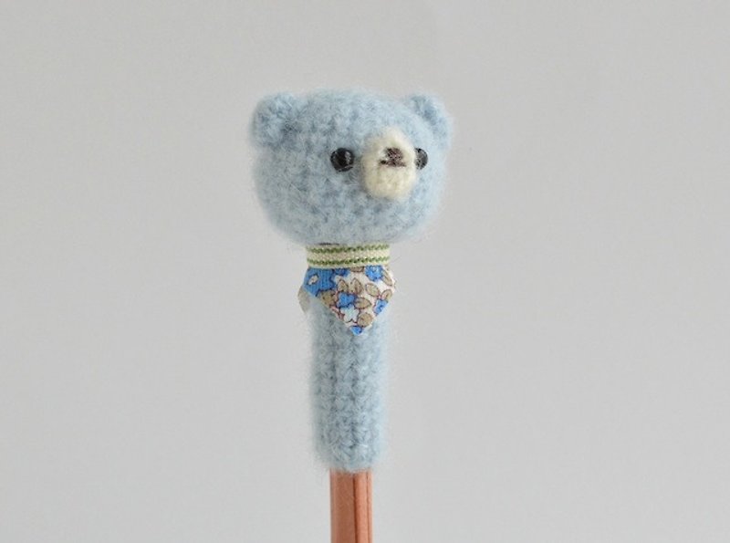 [Made to order] Pencil hat Light blue bear - ดินสอ - ผ้าฝ้าย/ผ้าลินิน สีน้ำเงิน