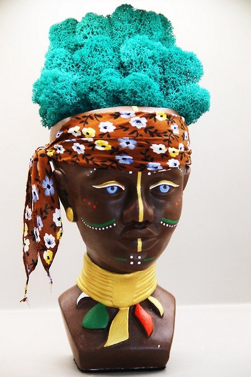 HWAN Art Gallery Elegant Home Decor African American Head Plaster Statue Moss Art