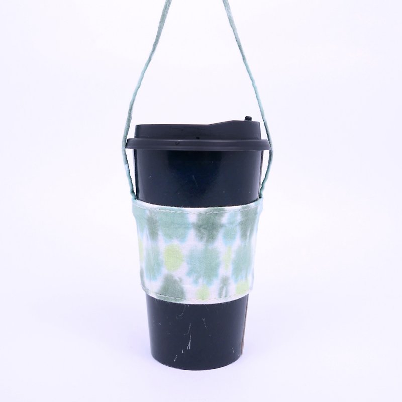Handmade Tie dye Reusable Coffee Sleeve Xmas gifts - ถุงใส่กระติกนำ้ - ผ้าฝ้าย/ผ้าลินิน สีเขียว