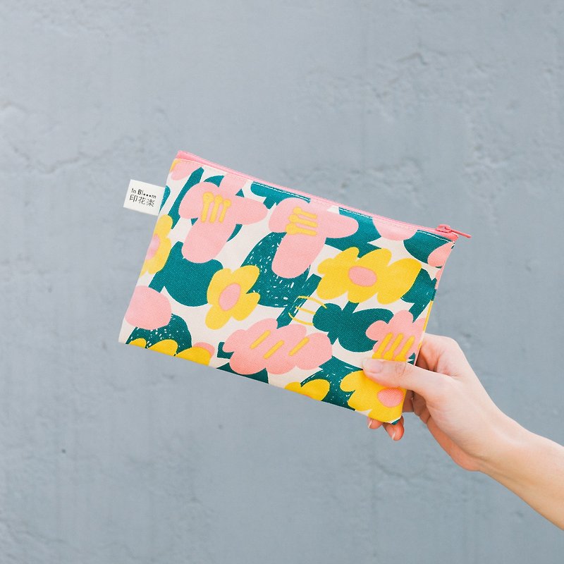 Zipper Flat Pouch - L14/inBlooom x UULIN / Sunny-side-up Egg / Pink - Pencil Cases - Cotton & Hemp Pink