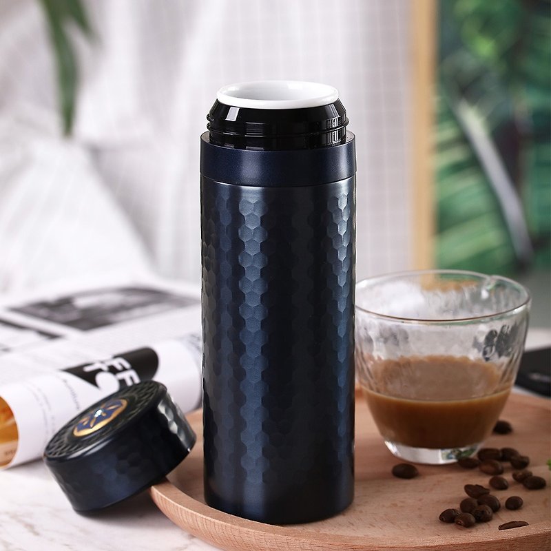 Gold and stone thermos cup/starry sky blue/gilt+crystal - Vacuum Flasks - Stainless Steel 