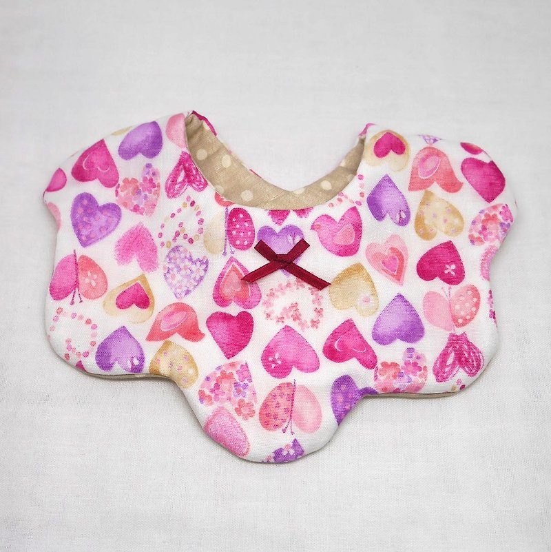 Japanese Handmade 8-layer-gauze Baby Bib / heart mark - ผ้ากันเปื้อน - ผ้าฝ้าย/ผ้าลินิน สึชมพู