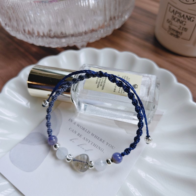 【愛心灰月光x坦桑石雙編織手鏈 】穩定情緒|轉變 - 手鍊/手環 - 水晶 藍色