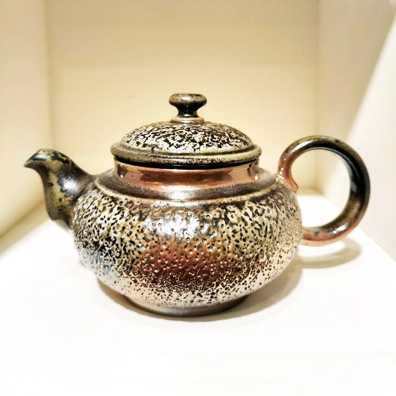 秋霧縹緲 手作柴燒冰煙壺 190cc 冰煙茶壺 正把壺 柴燒壺 - 茶壺/茶杯/茶具 - 陶 金色