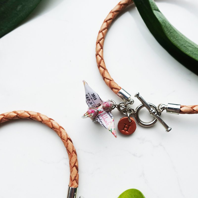 Personalised Origami Crane Leather Bracelet - Bracelets - Paper Brown