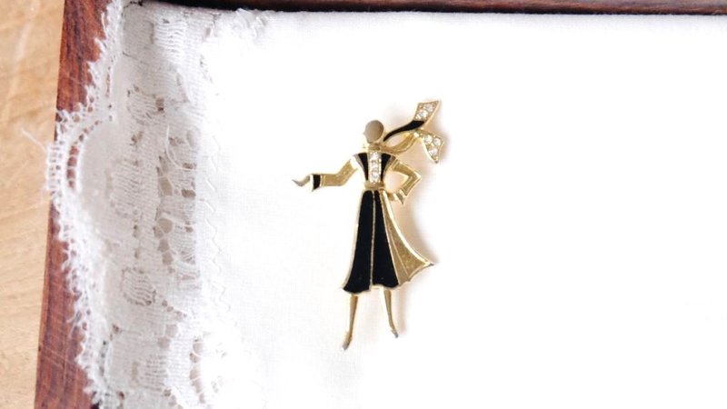復古巴黎女子胸針 - 胸針 - 貴金屬 金色