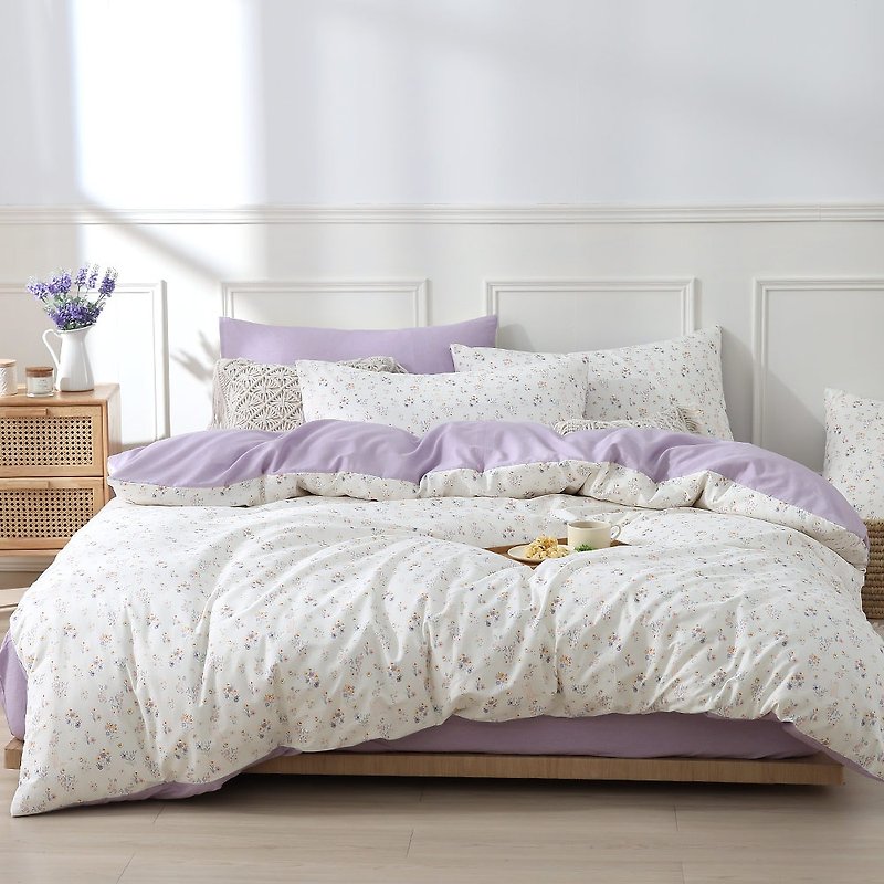 HOYACASA  花影貓遊 100%精梳棉兩用被床包組-單人/雙人/加大 - 寢具/床單/被套 - 棉．麻 紫色