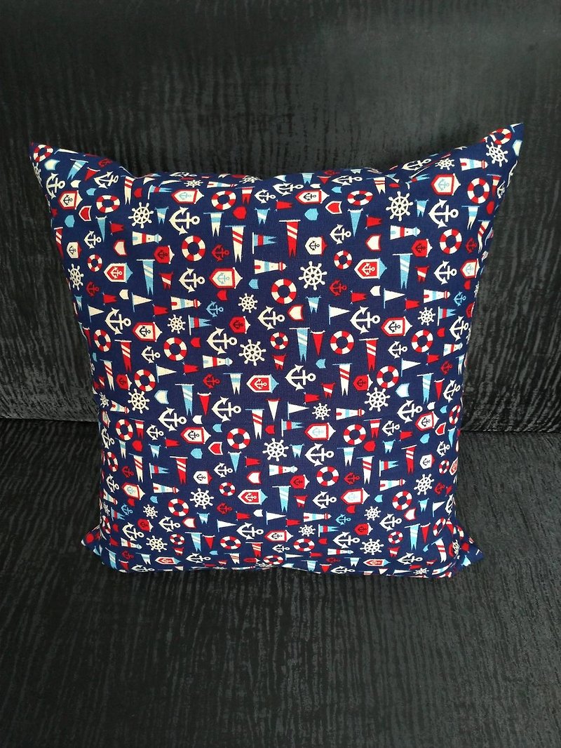 Handmade pillowcase - blue nautical - Pillows & Cushions - Cotton & Hemp Multicolor