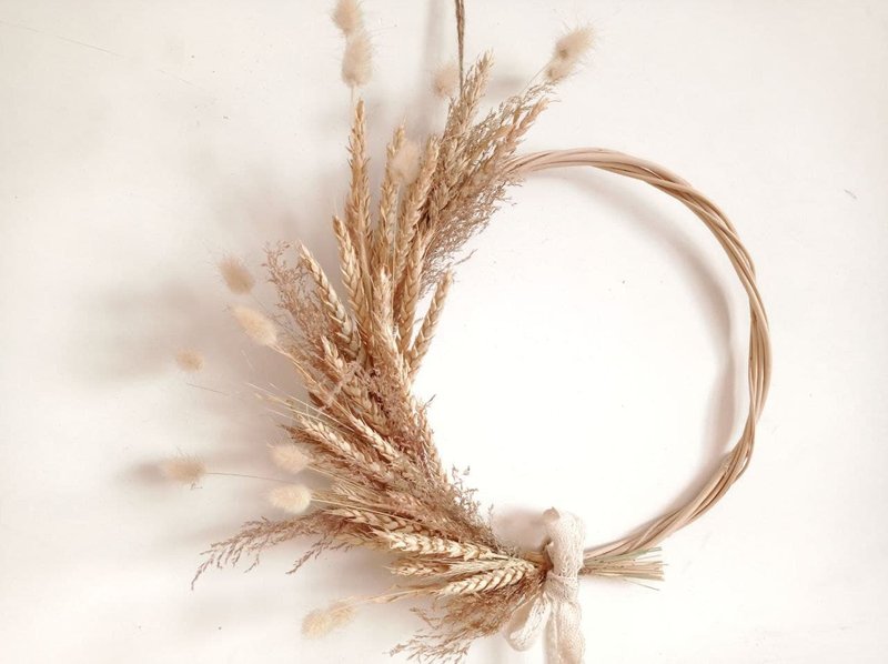 植物．花 壁貼/牆壁裝飾 金色 - Immortal wreath. Neutral Boho dried flower wreath. Dried flower hoop.