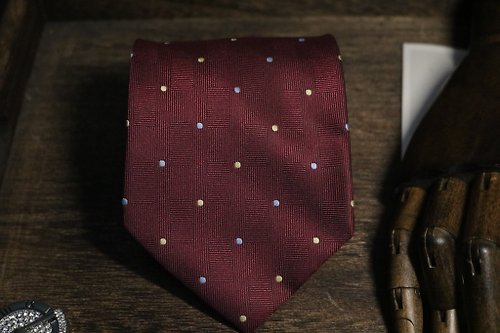 壞紳士 酒紅色提花方塊真絲領帶/婚禮新郎伴郎necktie