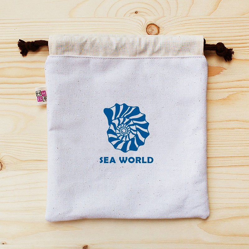 SEA WORLD_貝殼 束口袋(大) - 化妝包/收納袋 - 棉．麻 藍色