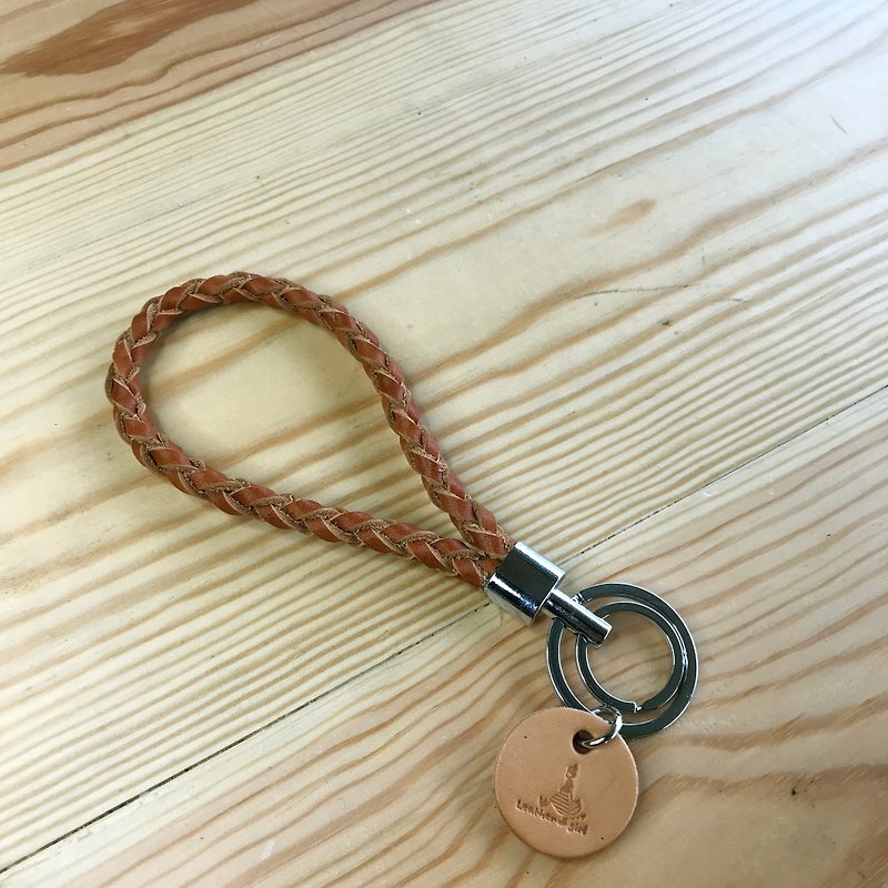 [Playing with leather girl] Brown woven key ring - Keychains - Genuine Leather Brown