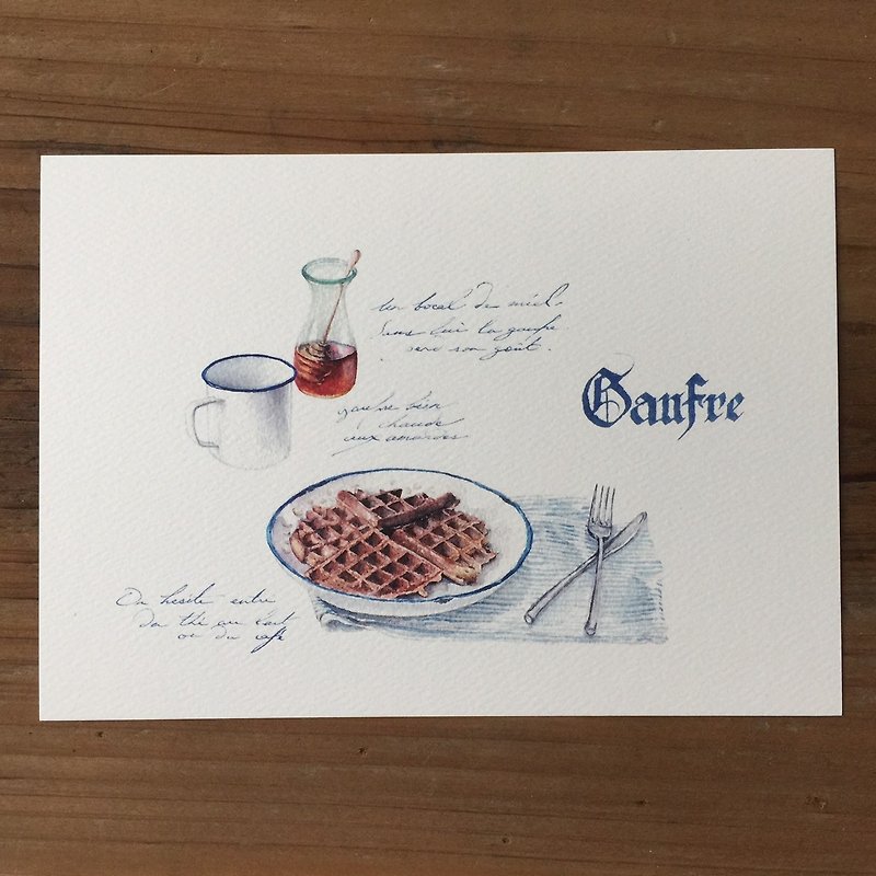 飲食與旅行手繪明信片-鬆餅 - 心意卡/卡片 - 紙 白色