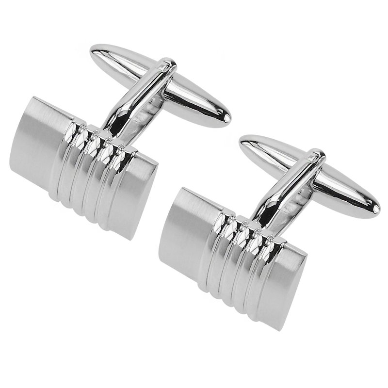 Curved 2 Tone Silver Metal Cufflinks - Cuff Links - Other Metals Silver