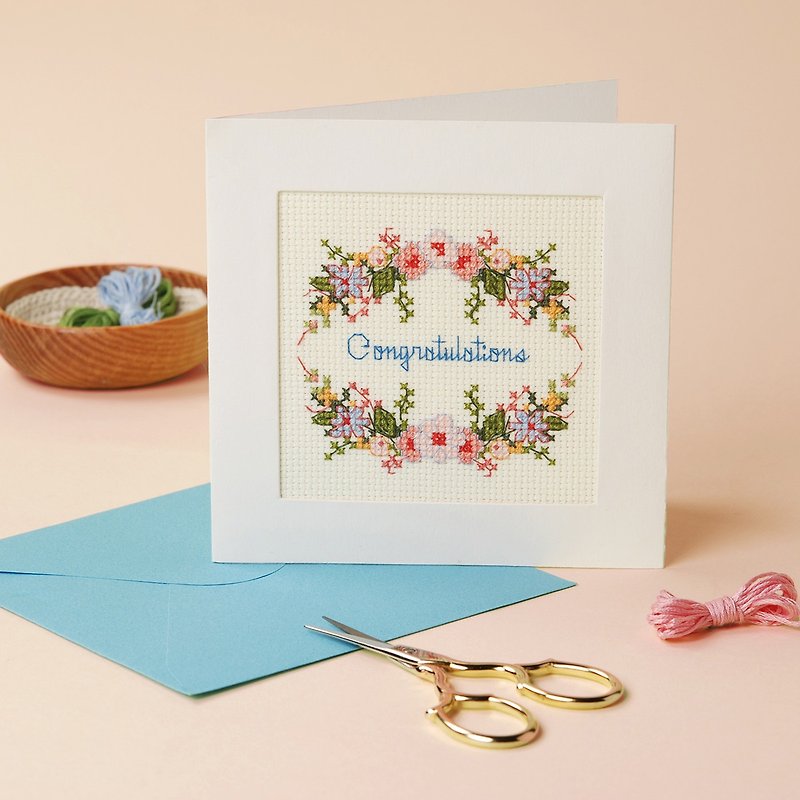 【Congratulations】Floral Card - Cross Stitch Kit | Xiu Crafts - Cards & Postcards - Thread Multicolor