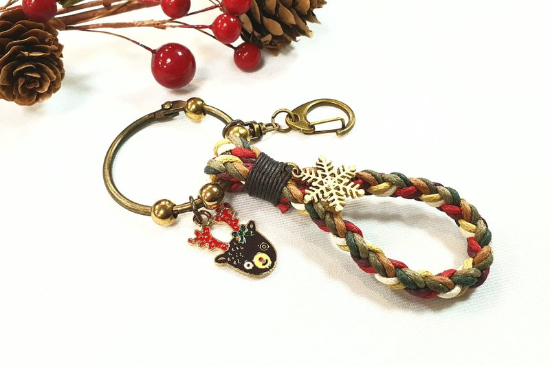 Paris*Le Bonheun. Happiness hand made. Christmas colors. (Short A Braid) Knitted Key Ring - ที่ห้อยกุญแจ - วัสดุอื่นๆ หลากหลายสี