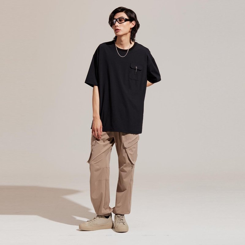 ULTRACOOL-cool flap pocket rope crew neck top-anthracite black - เสื้อยืดผู้ชาย - ไนลอน สีดำ