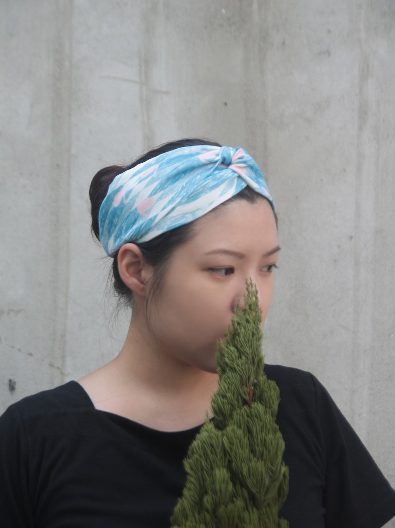 Yunhaiyouxi double yarn handmade cross elastic headband - Headbands - Other Materials Blue