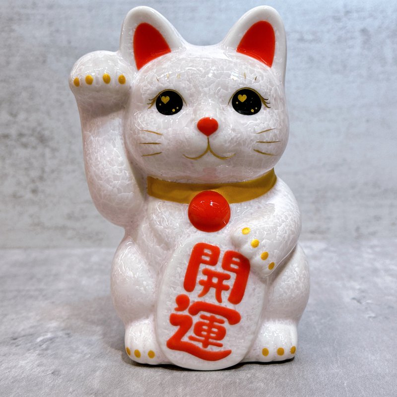 【福粉綻華】日本清水燒招財貓 | 花結晶 粉 - 開運 右 - 擺飾/家飾品 - 瓷 白色