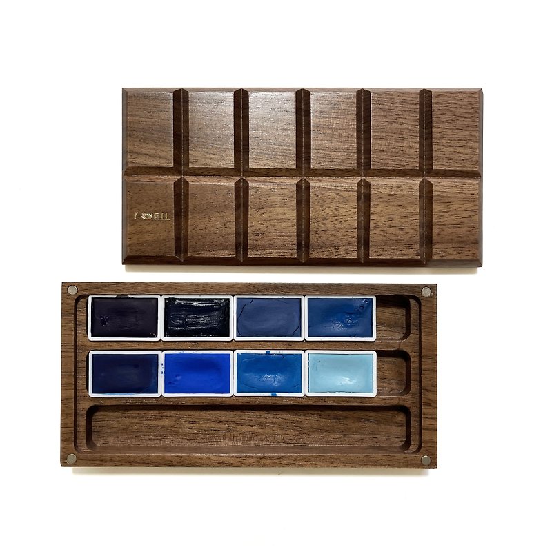 藍色系:手工水彩套裝全塊8 件 胡桃木盒裝 (內有3 個珍貴顏色) - 其他書寫用具 - 其他材質 