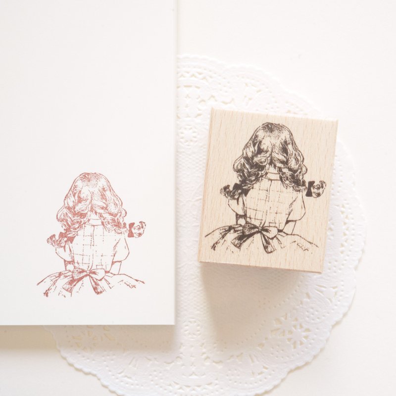 印章 - 辮子女孩 / 復古女孩 No.3 - 印章/印台 - 橡膠 咖啡色