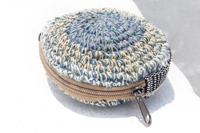 Limited edition braid round purse / bag / bag / debris bag / headphone bag - blue sky earth color round cotton linen purse - Wallets - Cotton & Hemp Multicolor