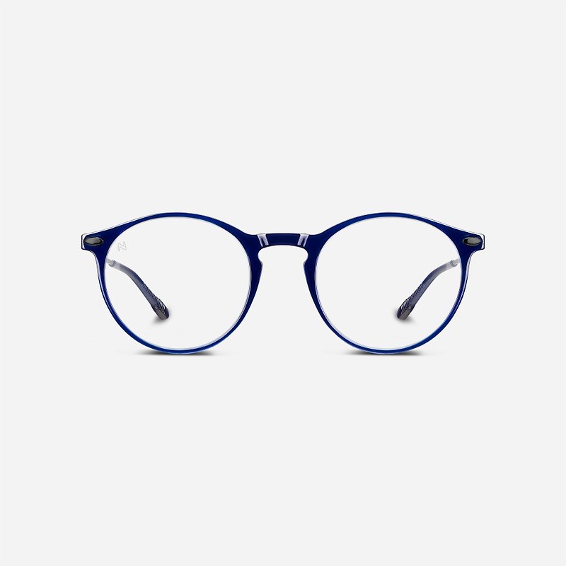 France Nooz アンチブルー ライト シェイプ フラット メガネ テンプル ポータブル (透明レンズ)-オーバル-ダーク ブルー - 眼鏡・フレーム - その他の素材 ブルー