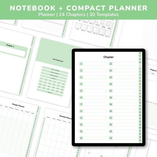 Pluto Pun Studio Digital Notebook and Compact Planner | Green | Hyperlink