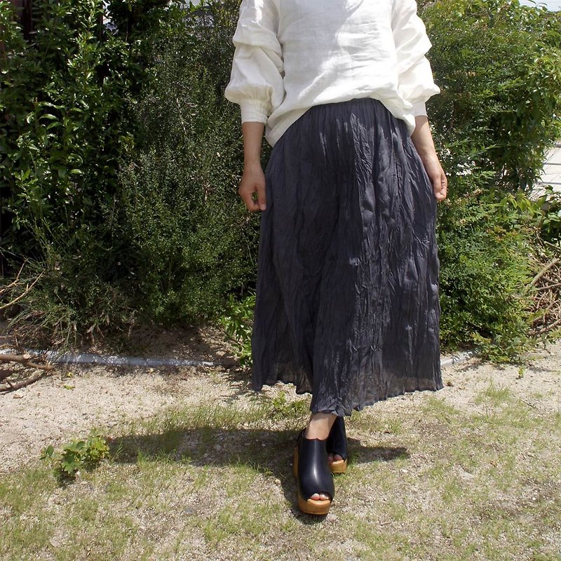 Linen cotton crinkle dirndl / lined charcoal - Skirts - Cotton & Hemp Gray